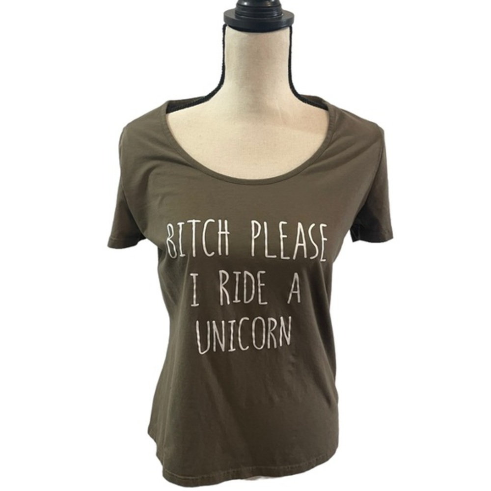 Unicorn Women’s Graphic Tee Top Shirt– Army Green – Size Large